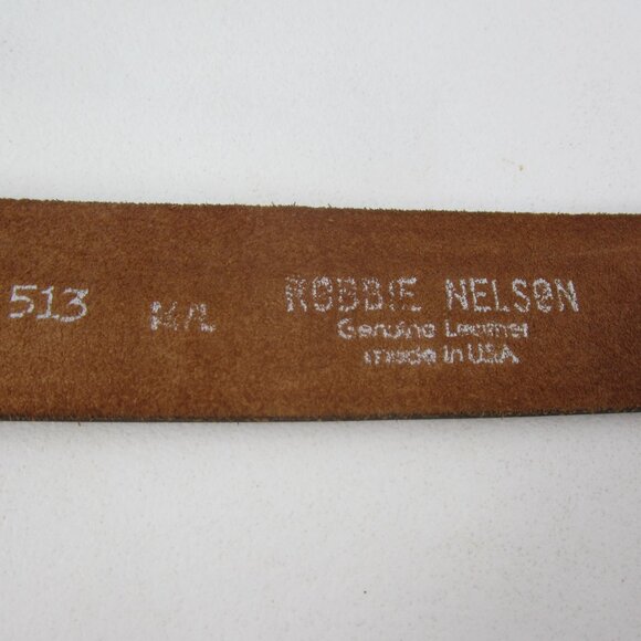 Vtg Robbie Nelson Unisex M - L  Brown Leather Belt Silvertone Buckle 30\